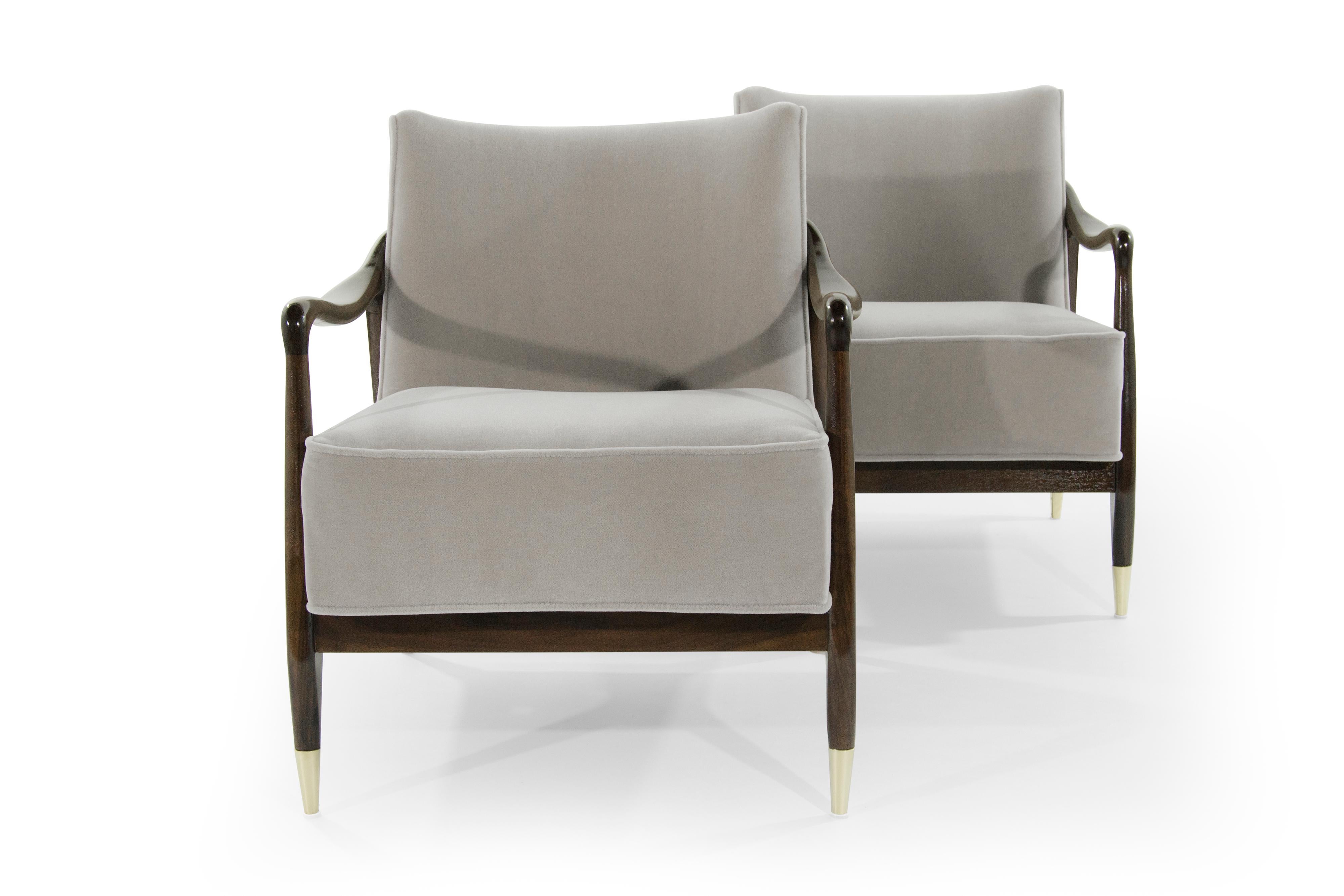 American Midcentury Sculptural Gio Ponti Style Walnut Lounge Chairs, 1950s