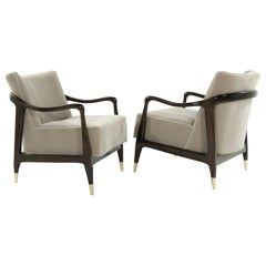 Midcentury Sculptural Gio Ponti Style Walnut Lounge Chairs, 1950s