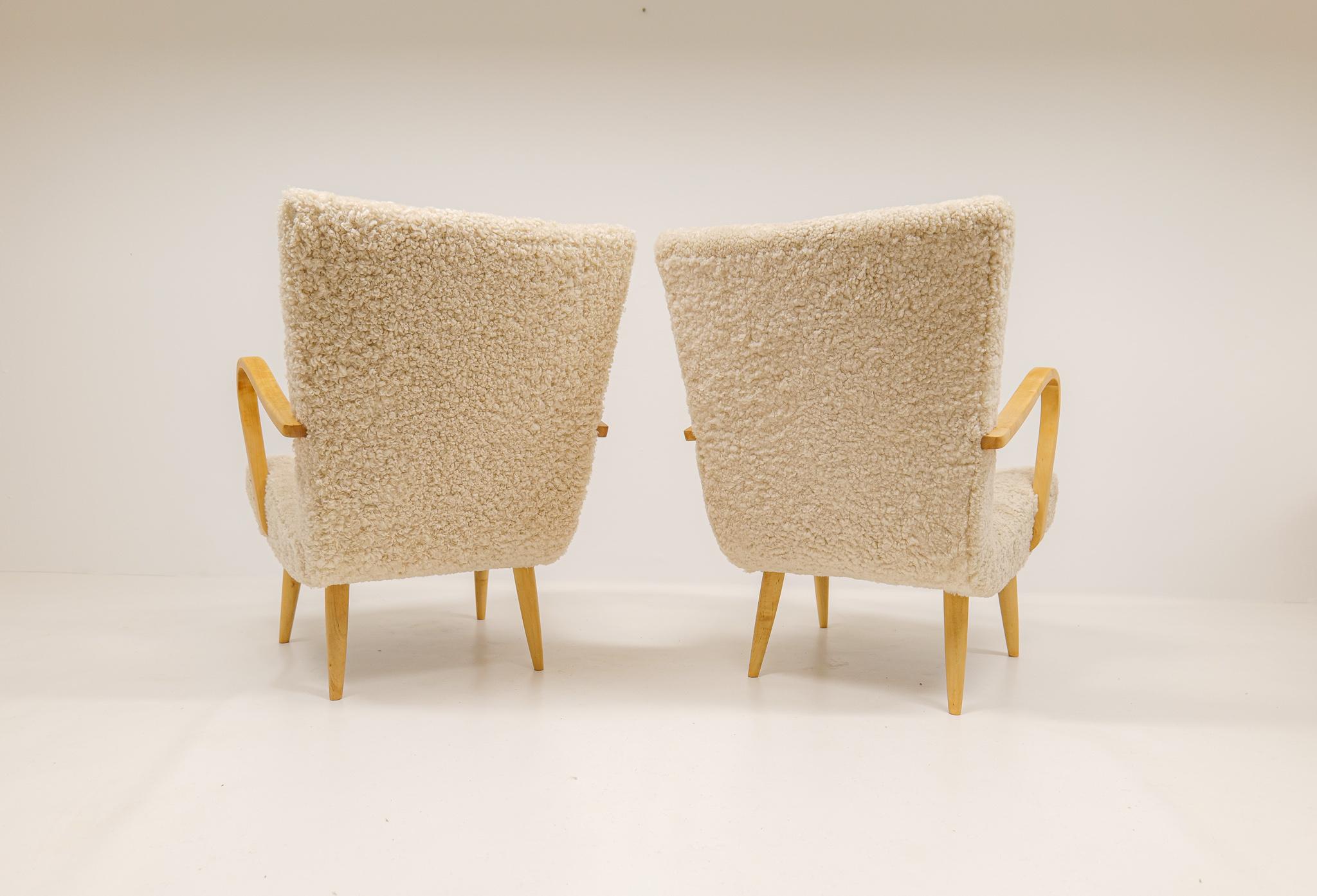 Midcentury Sculptural Lounge Chairs in Sheepskin Shearling Sweden 1950s 6