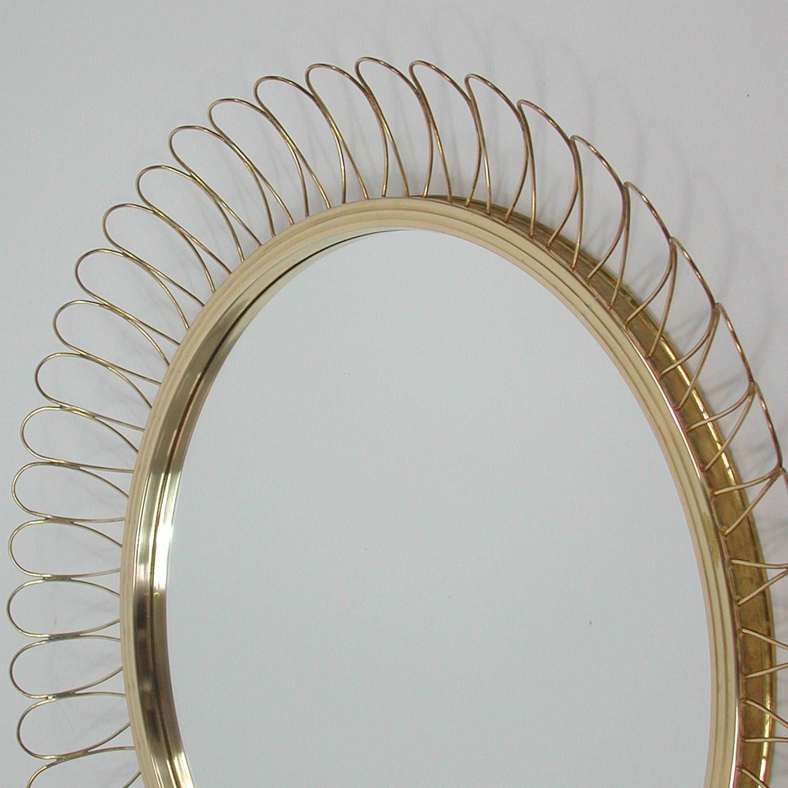 Midcentury Sculptural Round Brass Wall Mirror, Sweden 1950s For Sale 3