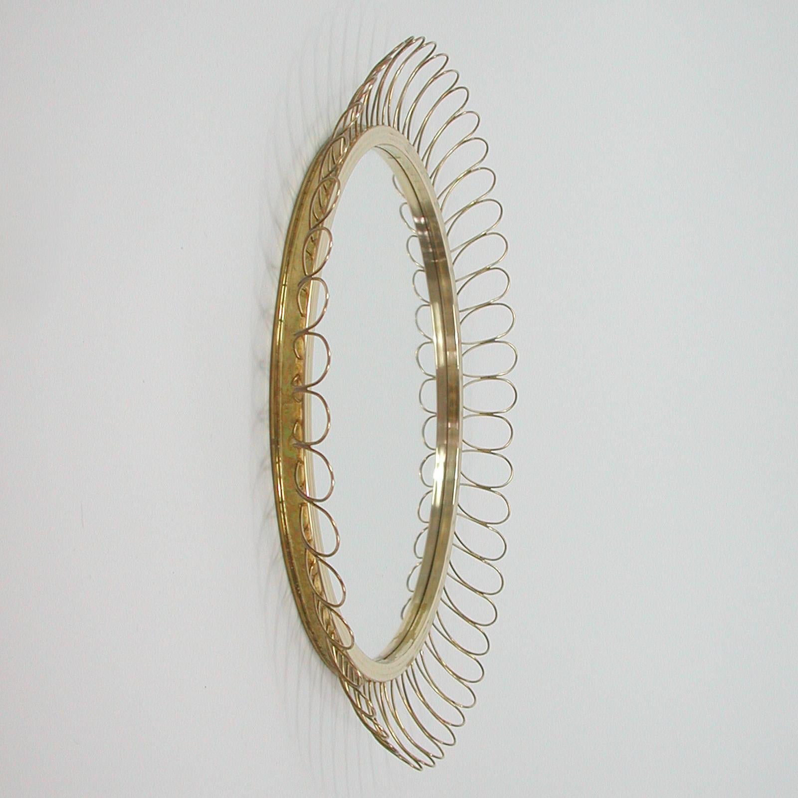 Midcentury Sculptural Round Brass Wall Mirror, Sweden 1950s For Sale 4