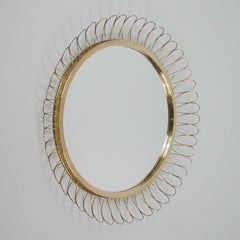 Midcentury Sculptural Round Brass Wall Mirror, Sweden 1950s