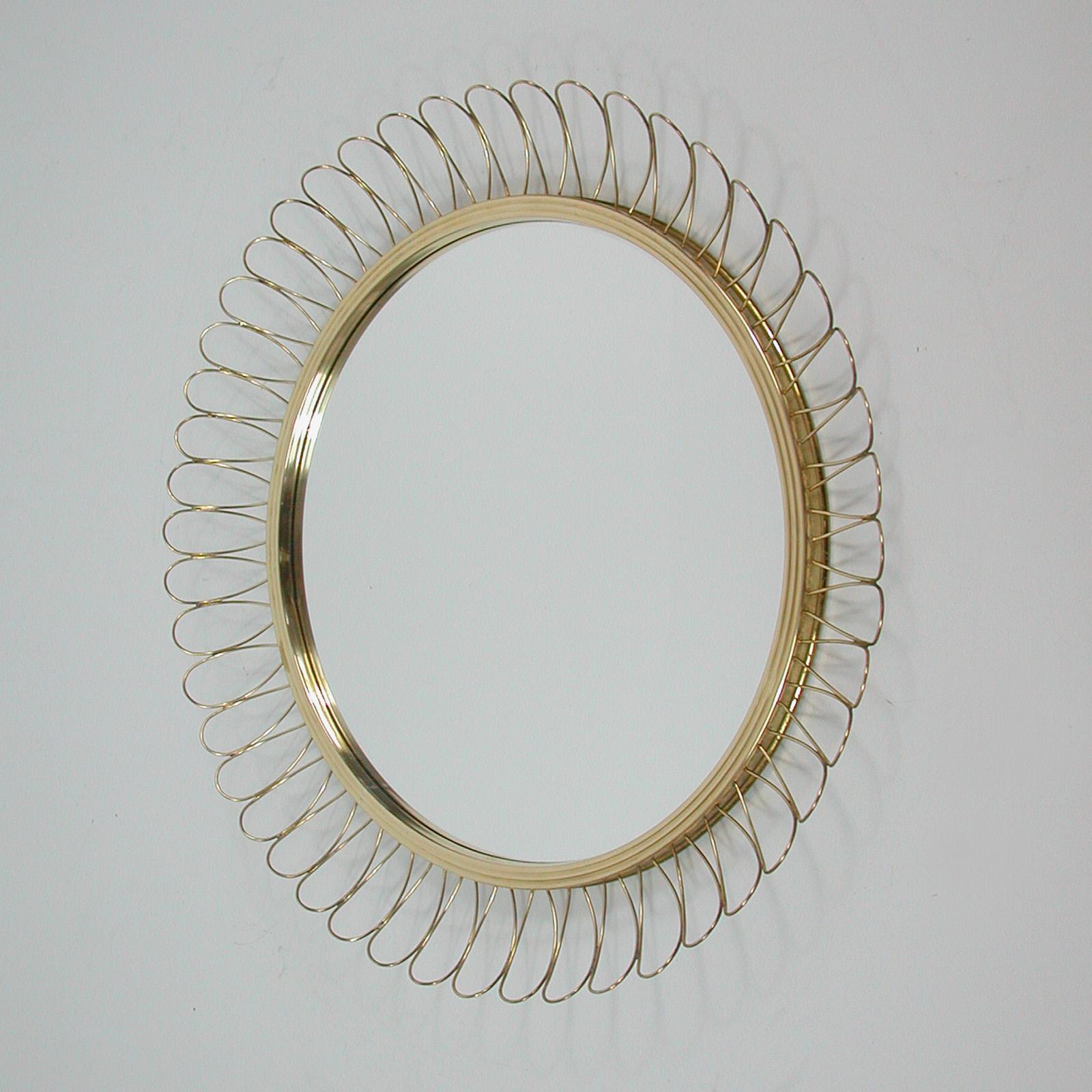 Mid-Century Modern Midcentury Sculptural Round Brass Wall Mirror, Sweden 1950s For Sale