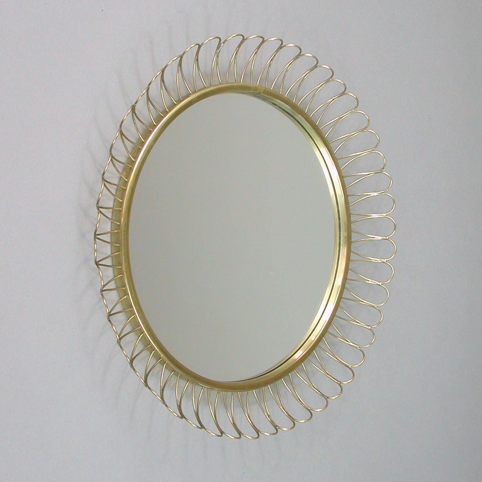 Mid-Century Modern Midcentury Sculptural Round Brass Wall Mirror, Sweden, 1950s For Sale