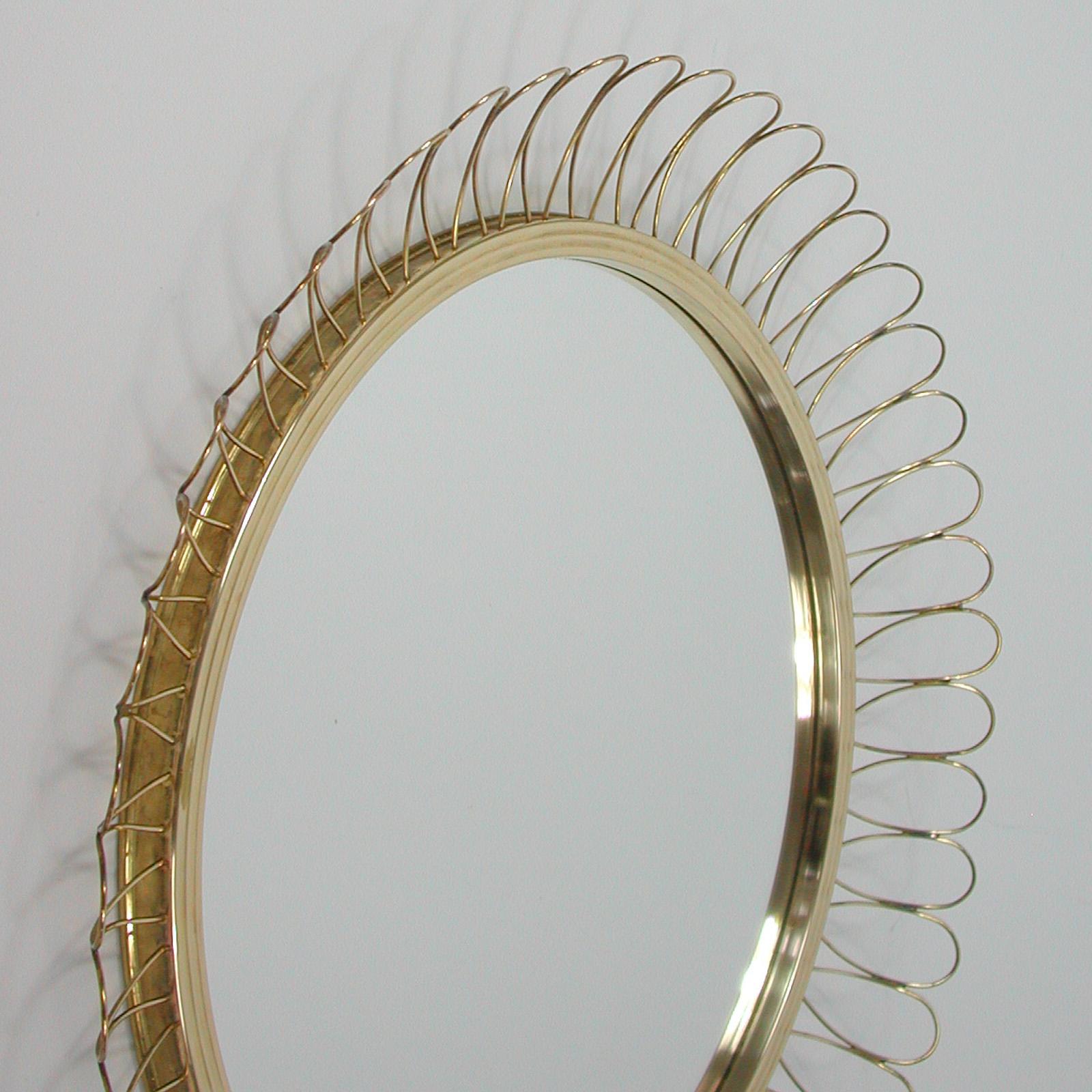 Mid-20th Century Midcentury Sculptural Round Brass Wall Mirror, Sweden 1950s For Sale