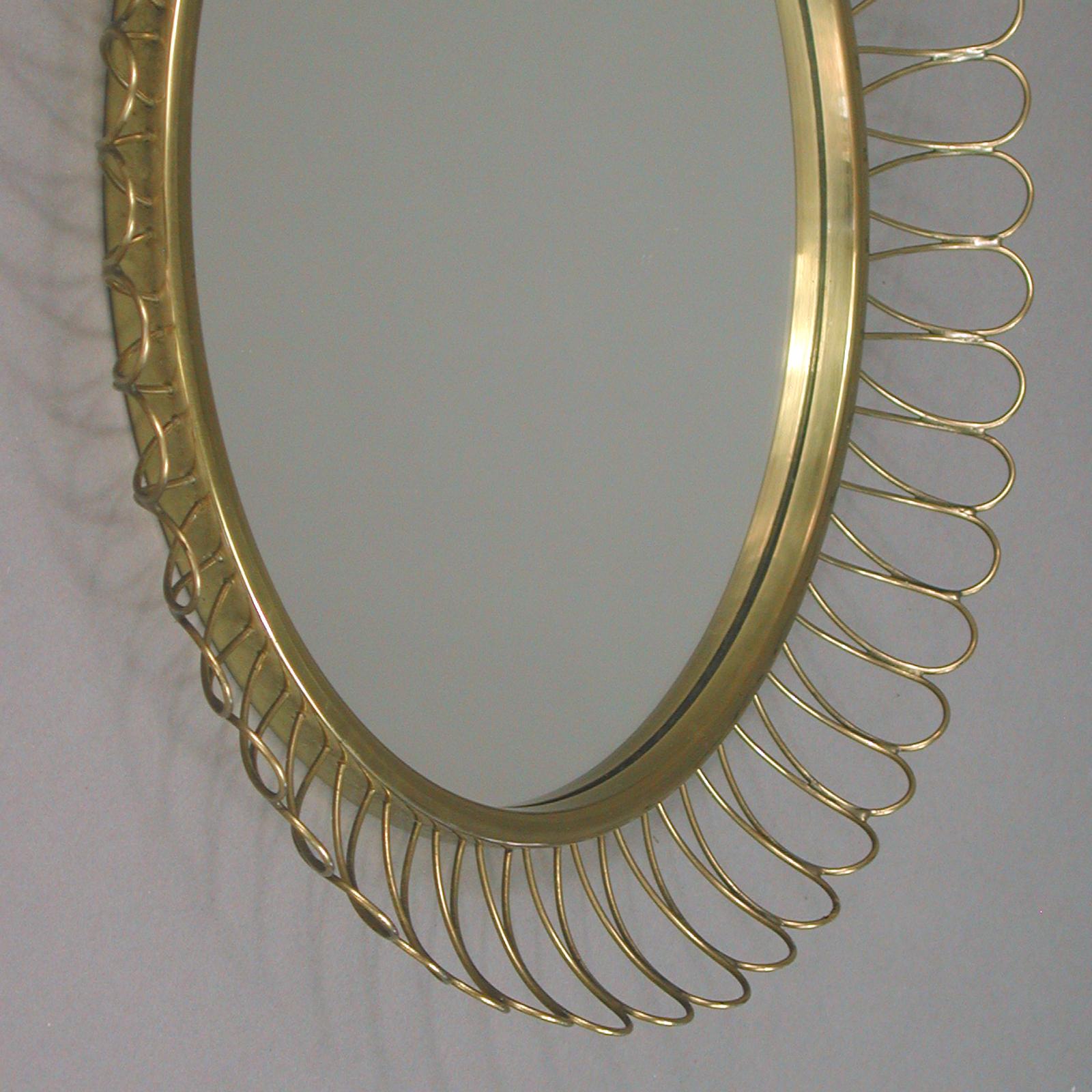 Mid-20th Century Midcentury Sculptural Round Brass Wall Mirror, Sweden, 1950s For Sale