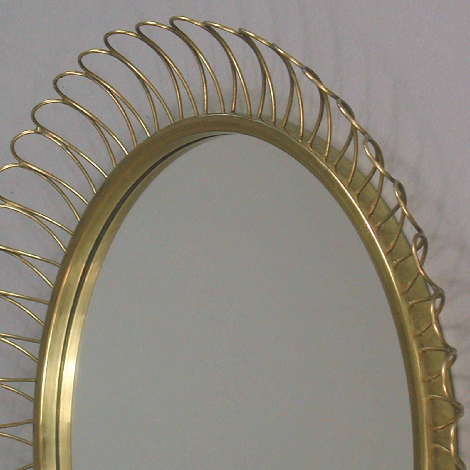 Midcentury Sculptural Round Brass Wall Mirror, Sweden, 1950s For Sale 2