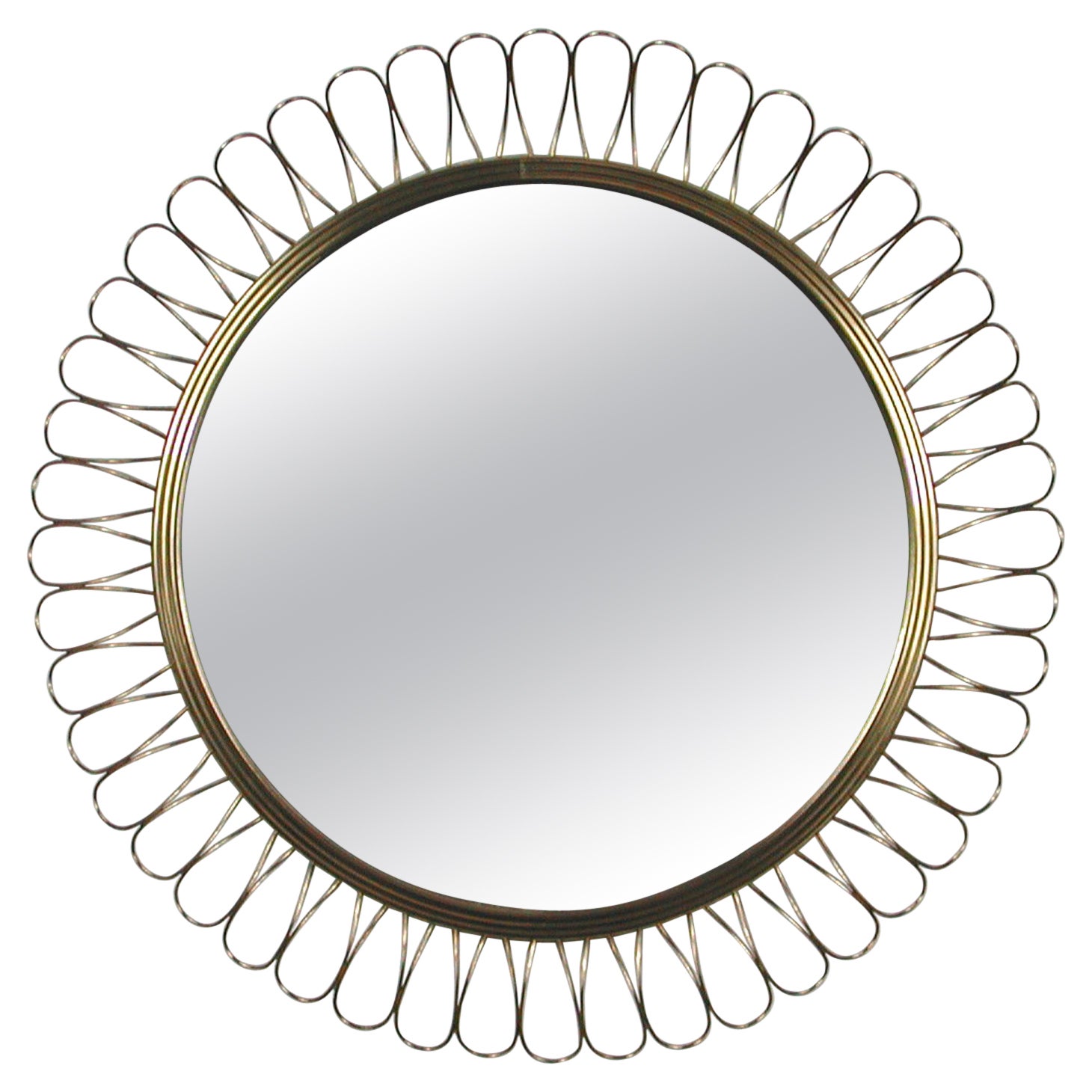 Midcentury Sculptural Round Brass Wall Mirror, Sweden 1950s