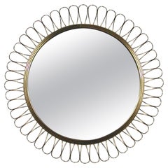 Midcentury Sculptural Round Brass Wall Mirror, Sweden 1950s