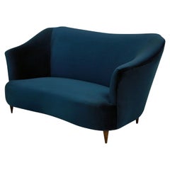 Midcentury Sculptural Sofa by ISA in Electric Blue Velvet