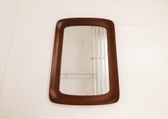 Midcentury Sculptural Wall Mirror, Mahogany, Crystal Glass, Glas & Trä, 1960s