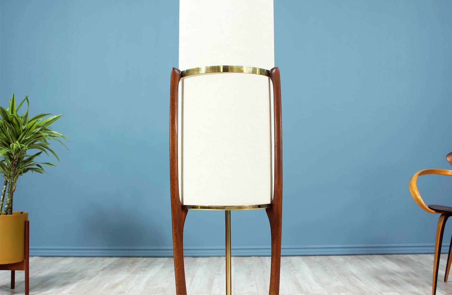 American Midcentury Sculptural Walnut and Brass Floor Lamp by Modeline