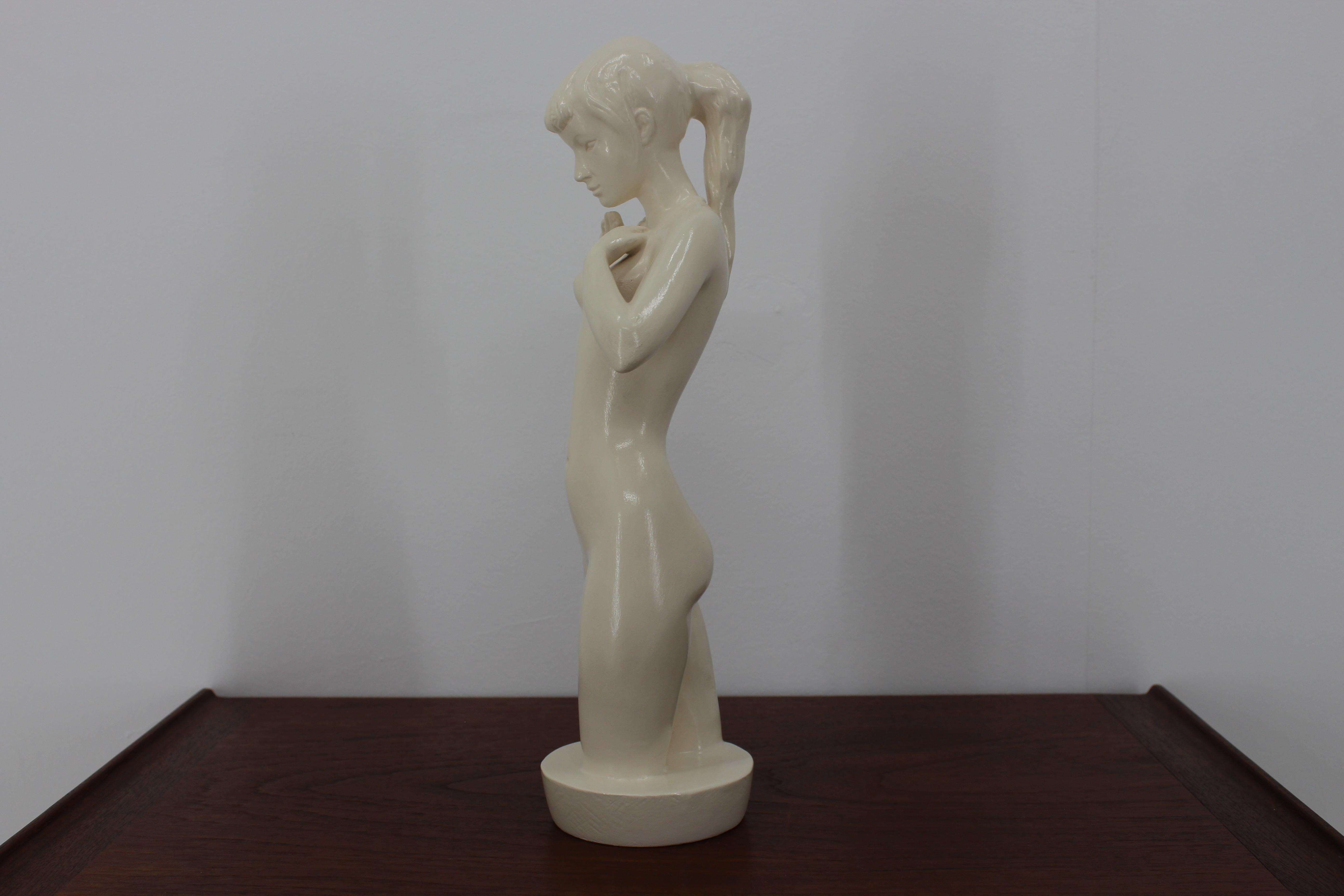 Glazed Midcentury Sculpture Nude Woman, Jihokera, 1940s For Sale
