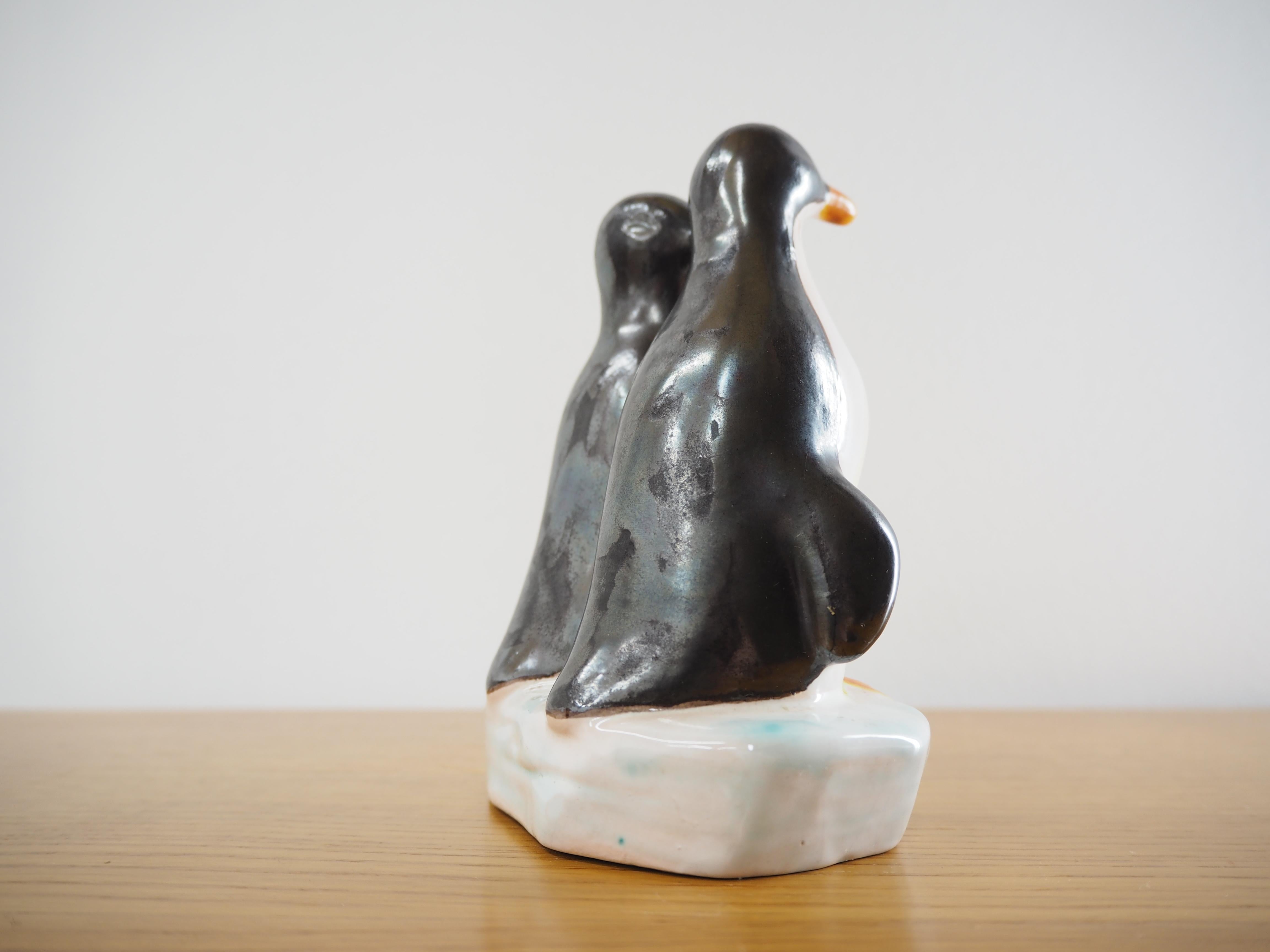 Ceramic Midcentury Sculpture of Penguins, Jihokera, Czechoslovakia, 1940s