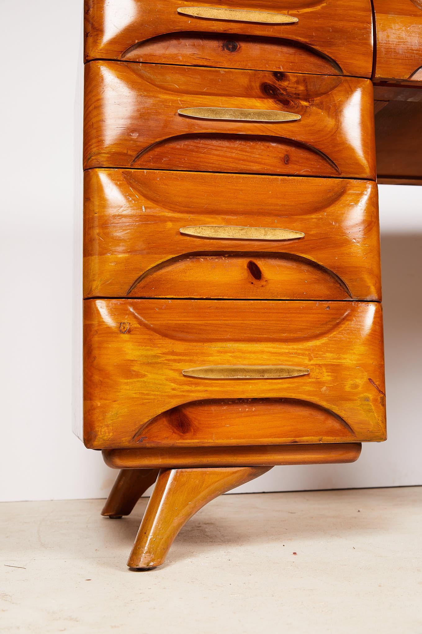 Midcentury Sculptured Pine Desk by the Franklin Shockey Company 5