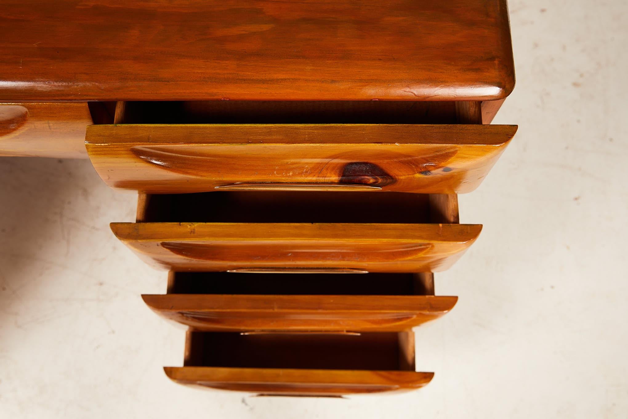 Midcentury Sculptured Pine Desk by the Franklin Shockey Company In Good Condition In Atlanta, GA