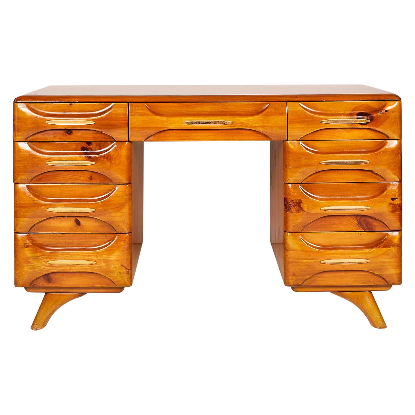 Midcentury Sculptured Pine Desk by the Franklin Shockey Company