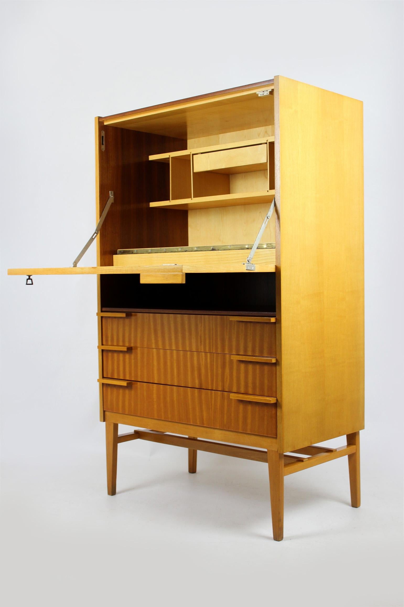 Wood Midcentury Secretary Desk by František Mezulaník for UP Bucovice, 1960s