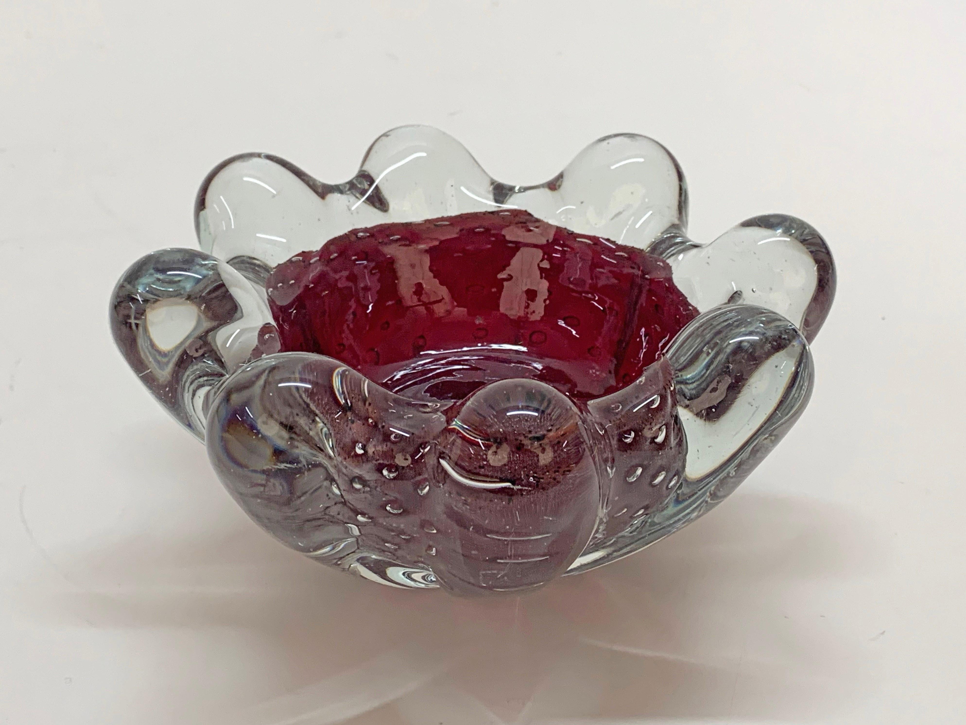 Italienische Schale aus Seguso-Kristall und lila Luftblasen-Muranoglas aus der Mitte des Jahrhunderts, 1950er Jahre im Angebot 5