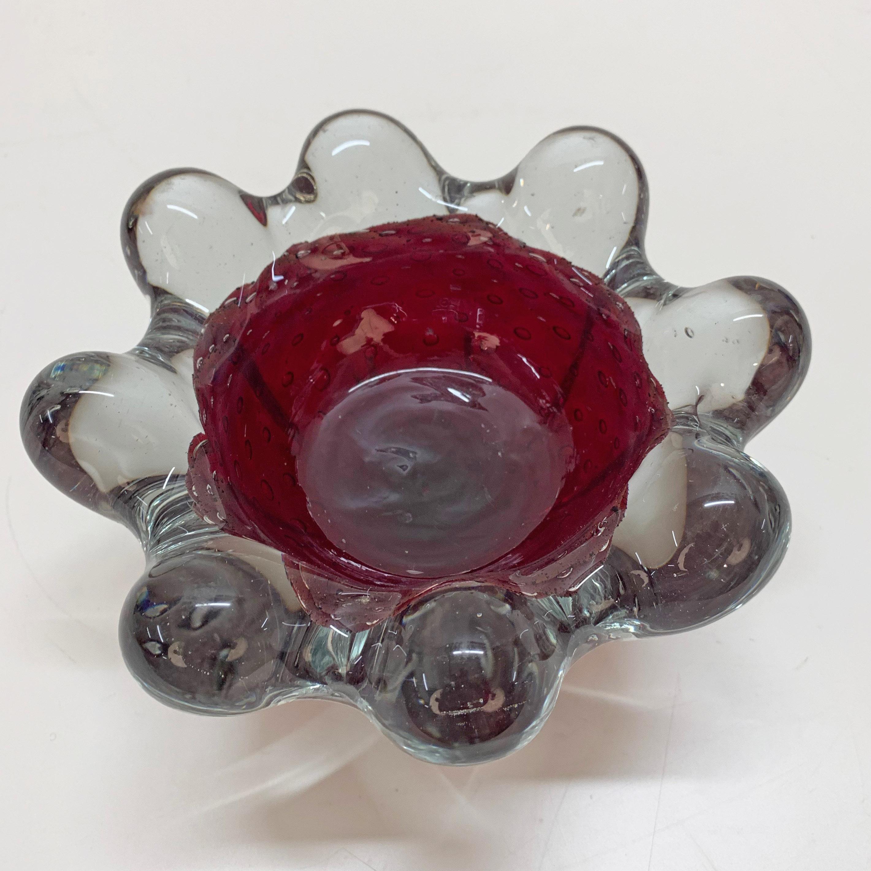 Midcentury Seguso Crystal and Purple Air-Bubbled Murano Glass Italian Bowl 1950s For Sale 7