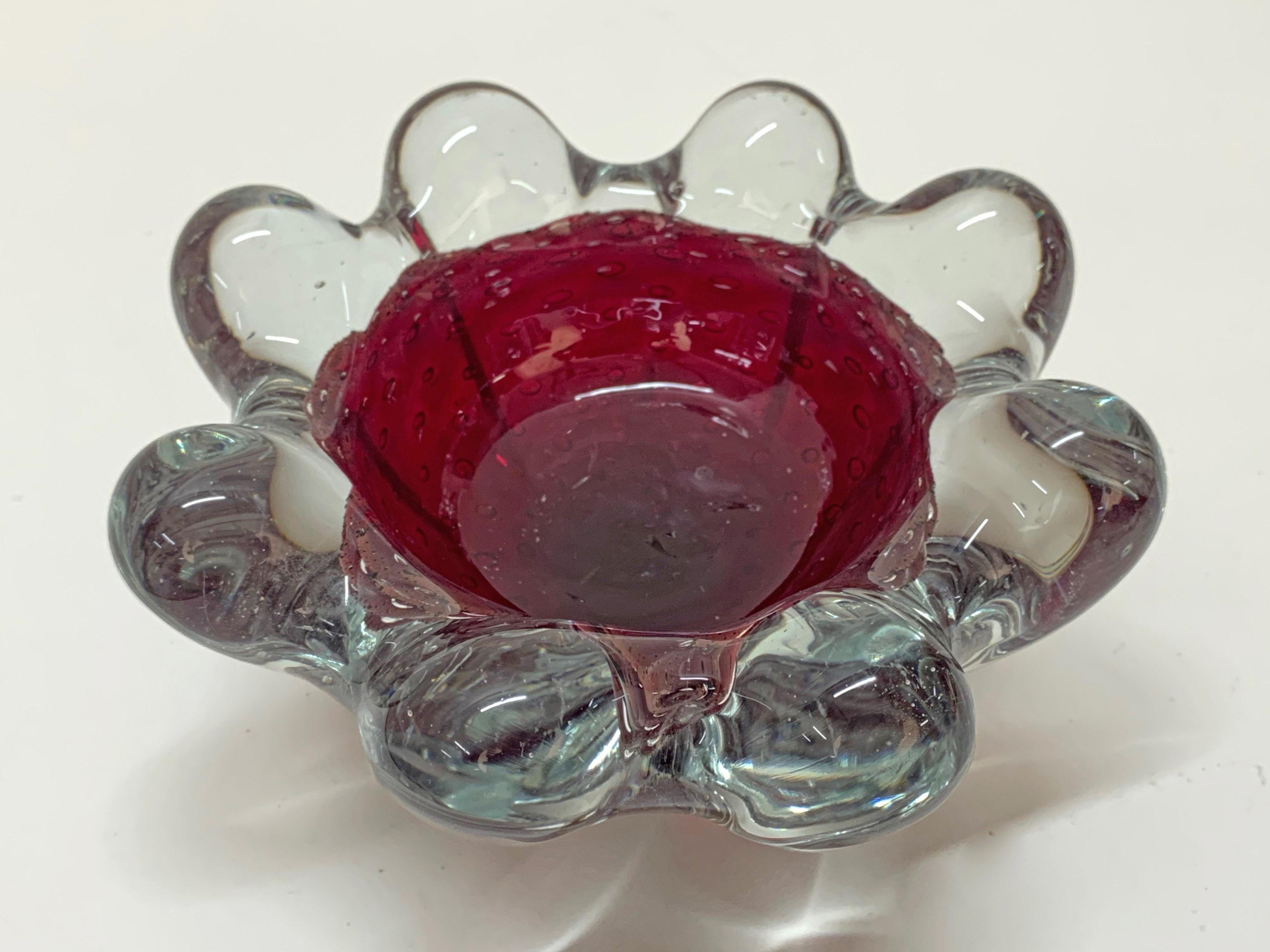 Italienische Schale aus Seguso-Kristall und lila Luftblasen-Muranoglas aus der Mitte des Jahrhunderts, 1950er Jahre im Angebot 7
