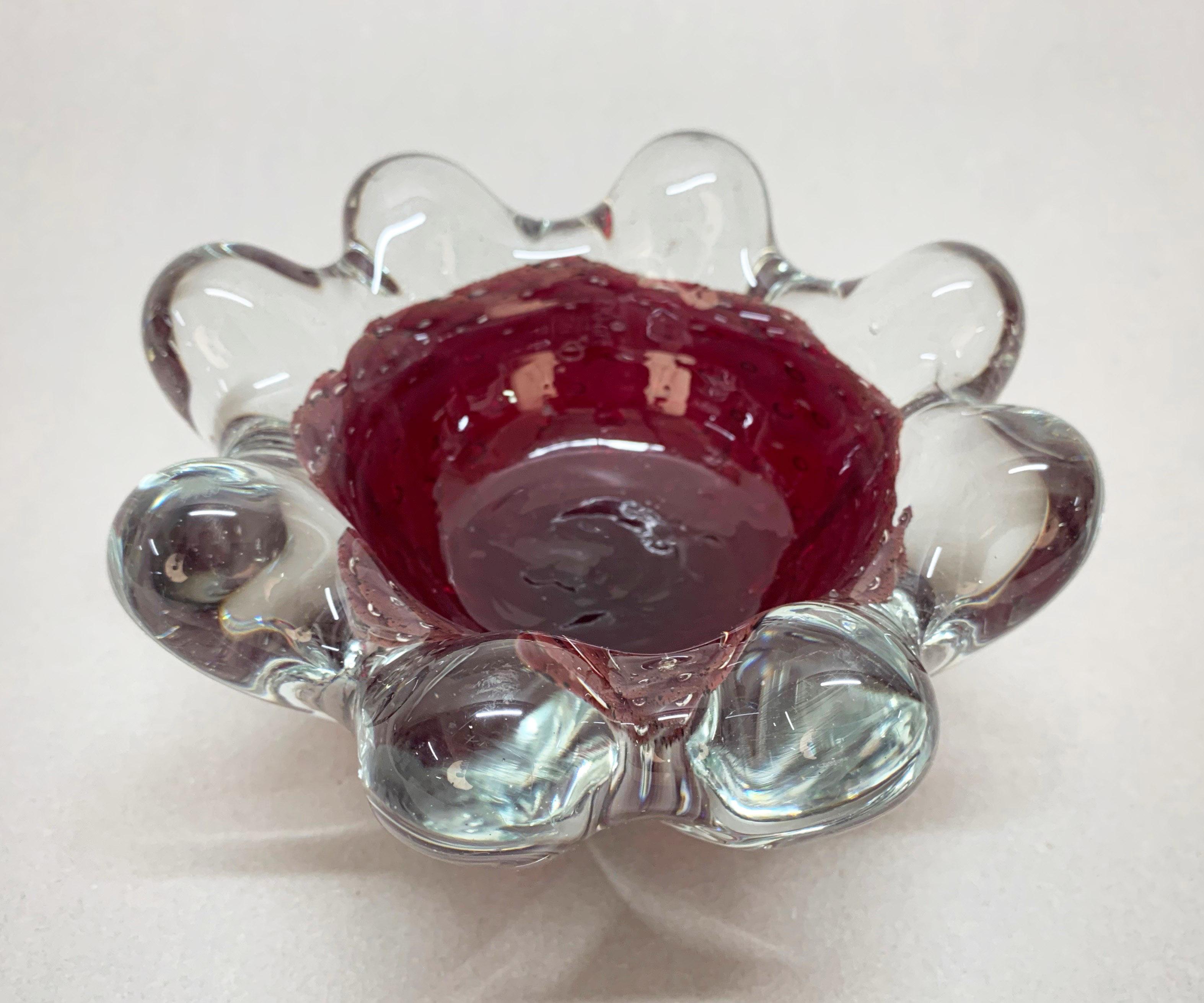 Midcentury Seguso Crystal and Purple Air-Bubbled Murano Glass Italian Bowl 1950s For Sale 9