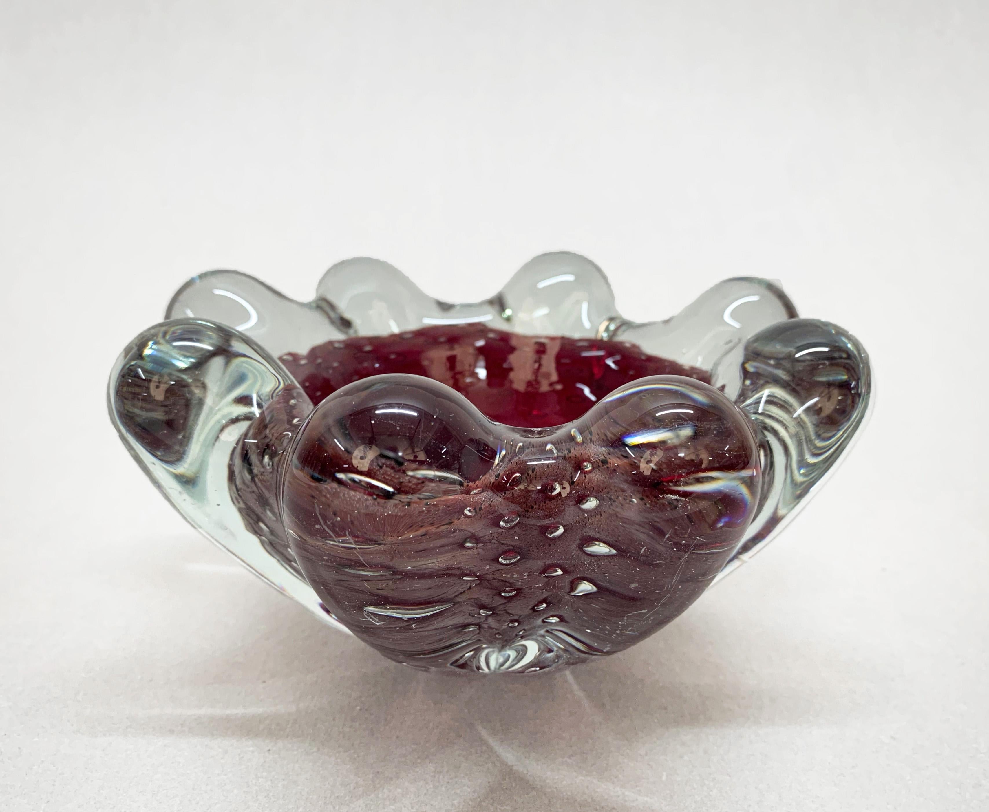 Italienische Schale aus Seguso-Kristall und lila Luftblasen-Muranoglas aus der Mitte des Jahrhunderts, 1950er Jahre im Angebot 12