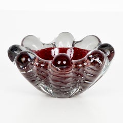 Midcentury Seguso Crystal and Purple Air-Bubbled Murano Glass Italian Bowl 1950s