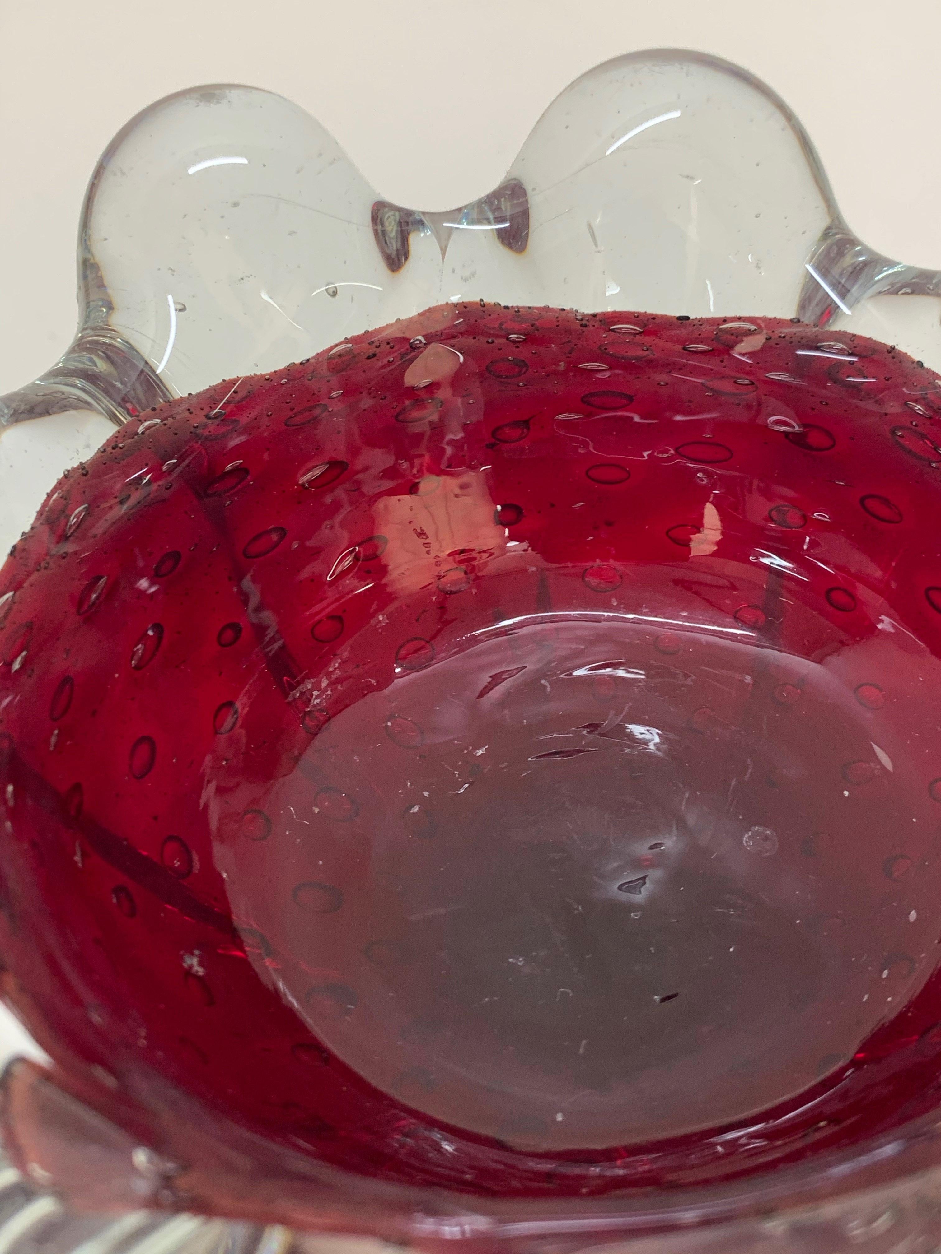 Italienische Schale aus Seguso-Kristall und lila Luftblasen-Muranoglas aus der Mitte des Jahrhunderts, 1950er Jahre im Angebot 14