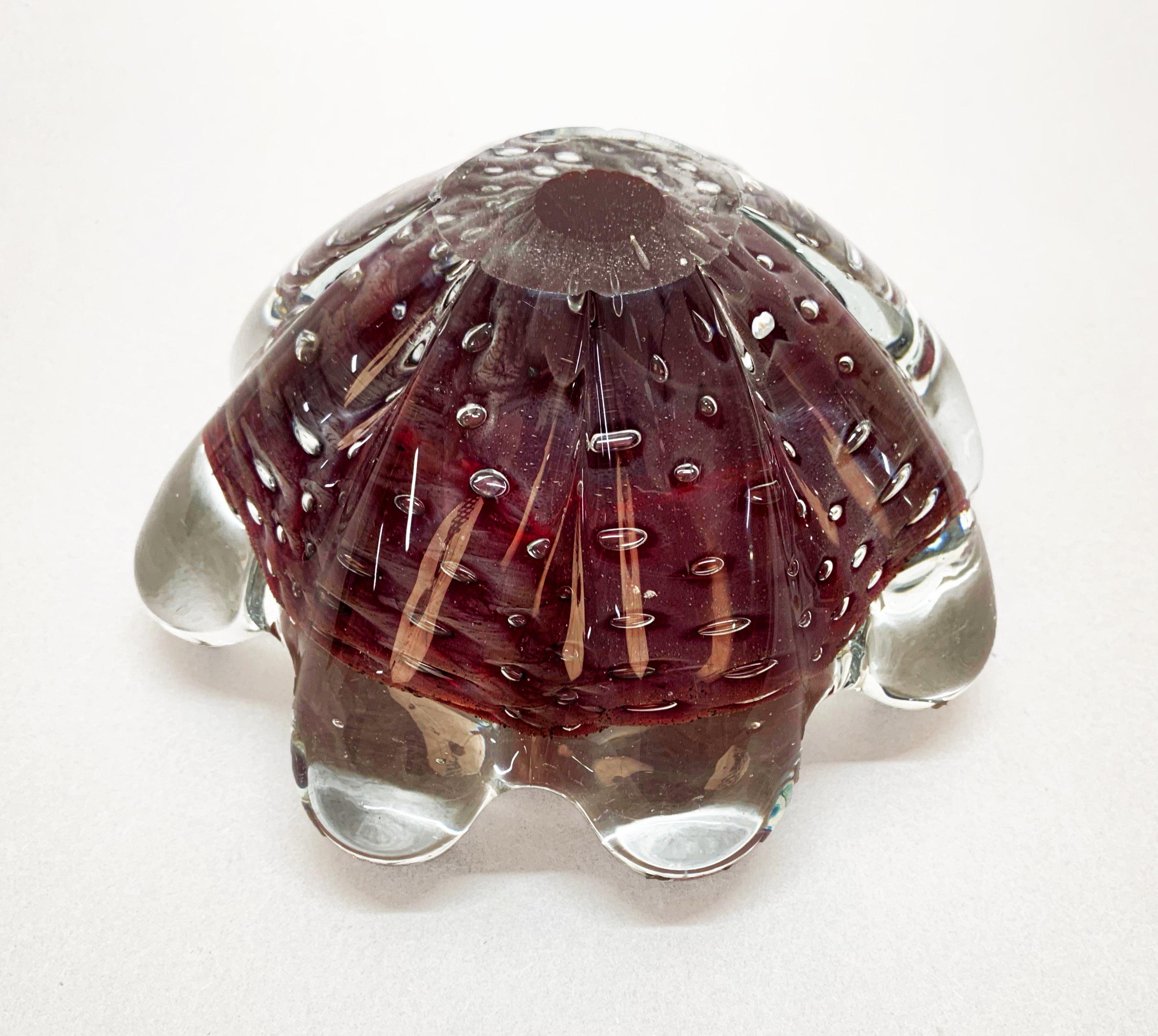 Midcentury Seguso Crystal and Purple Air-Bubbled Murano Glass Italian Bowl 1950s For Sale 3