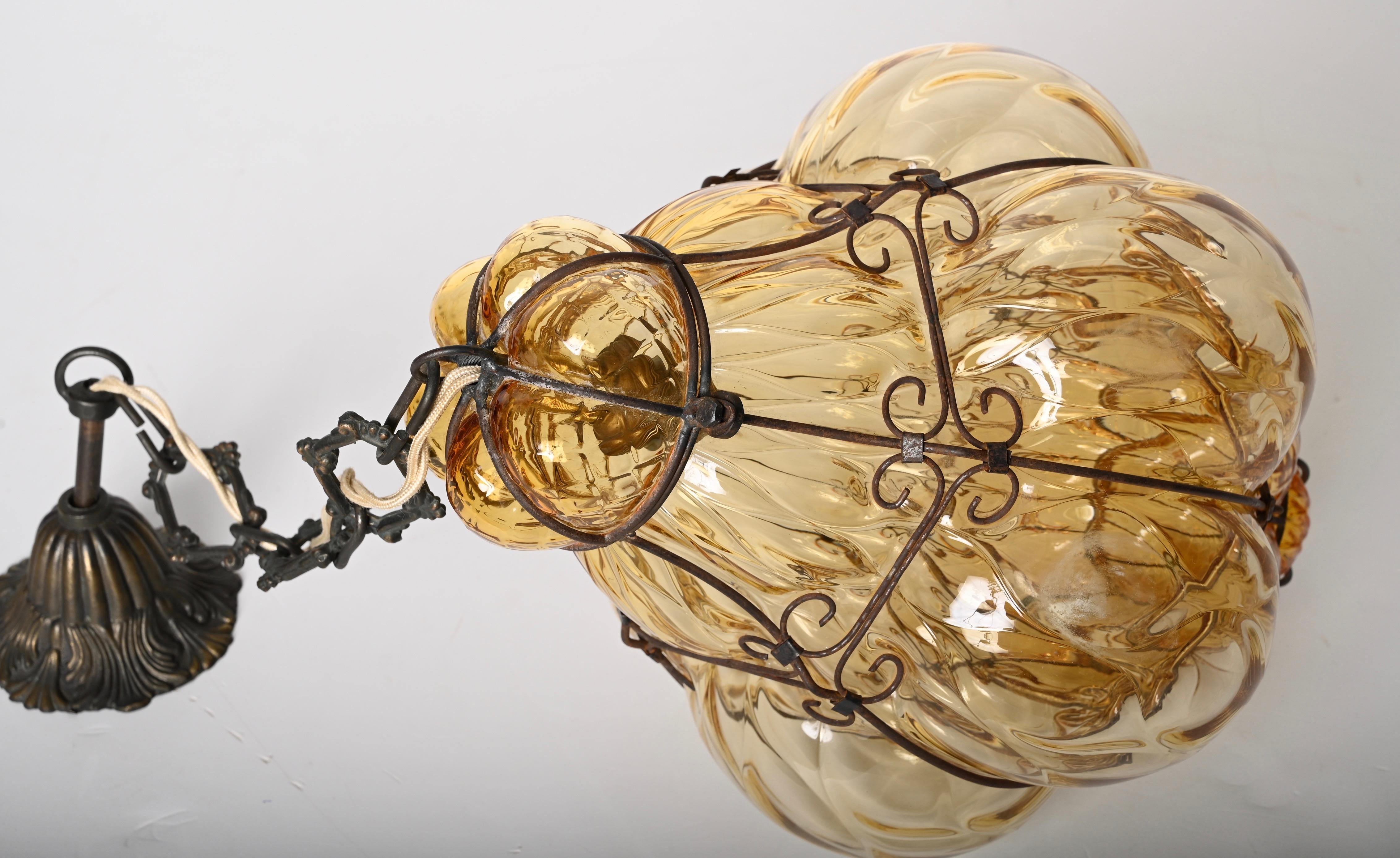 Midcentury Seguso Handblown Murano Amber Glass Italian Pendant Light, 1940s 11