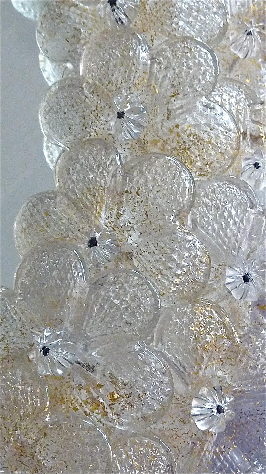 Midcentury Seguso Oval Mirror Murano Glass Flowers Golden Clear, Italian, 1950s 6