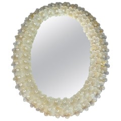 Midcentury Seguso Oval Mirror Murano Glass Flowers Golden Clear, Italian, 1950s