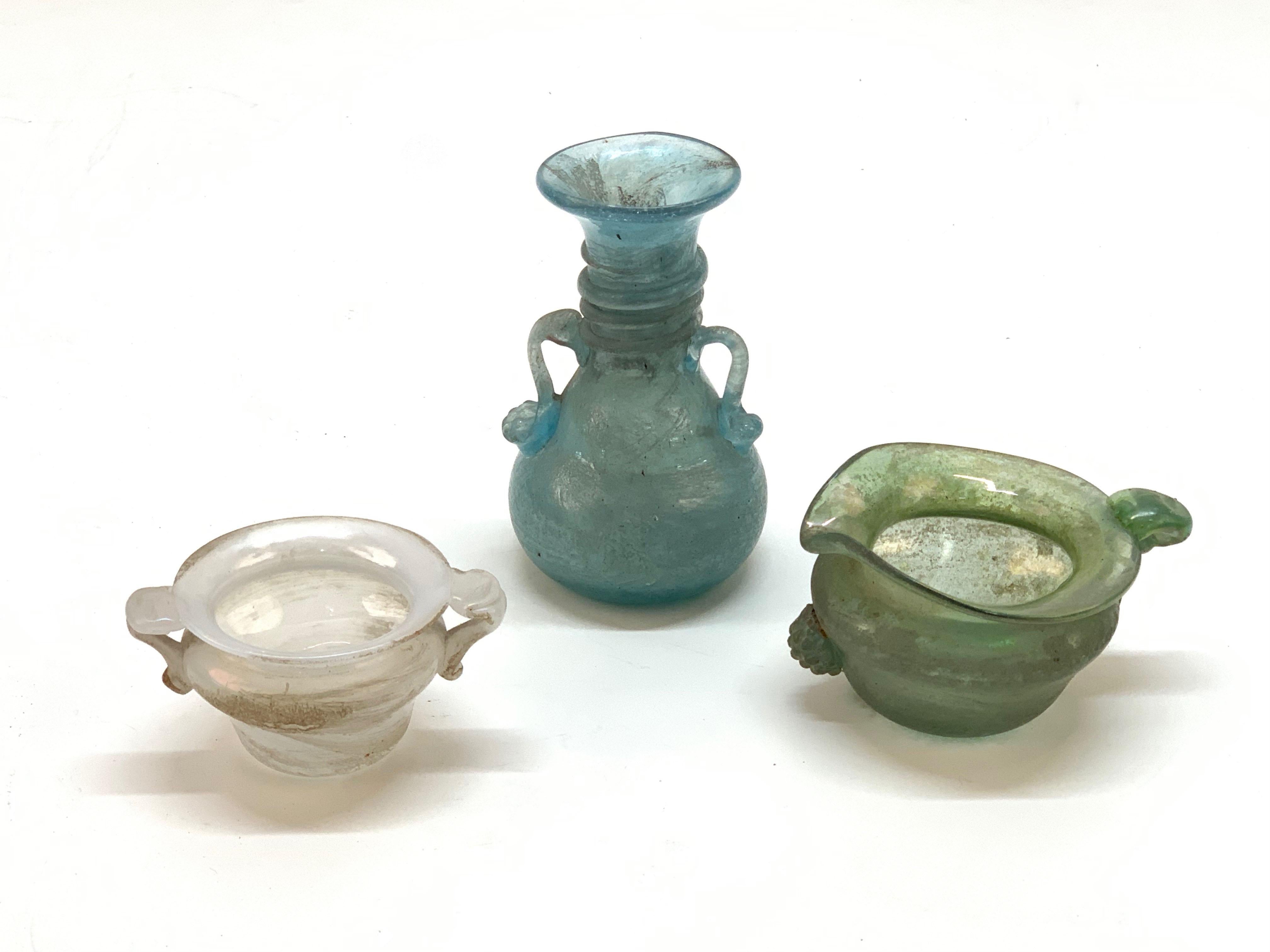 Amazing midcentury set of three colored glass vases 