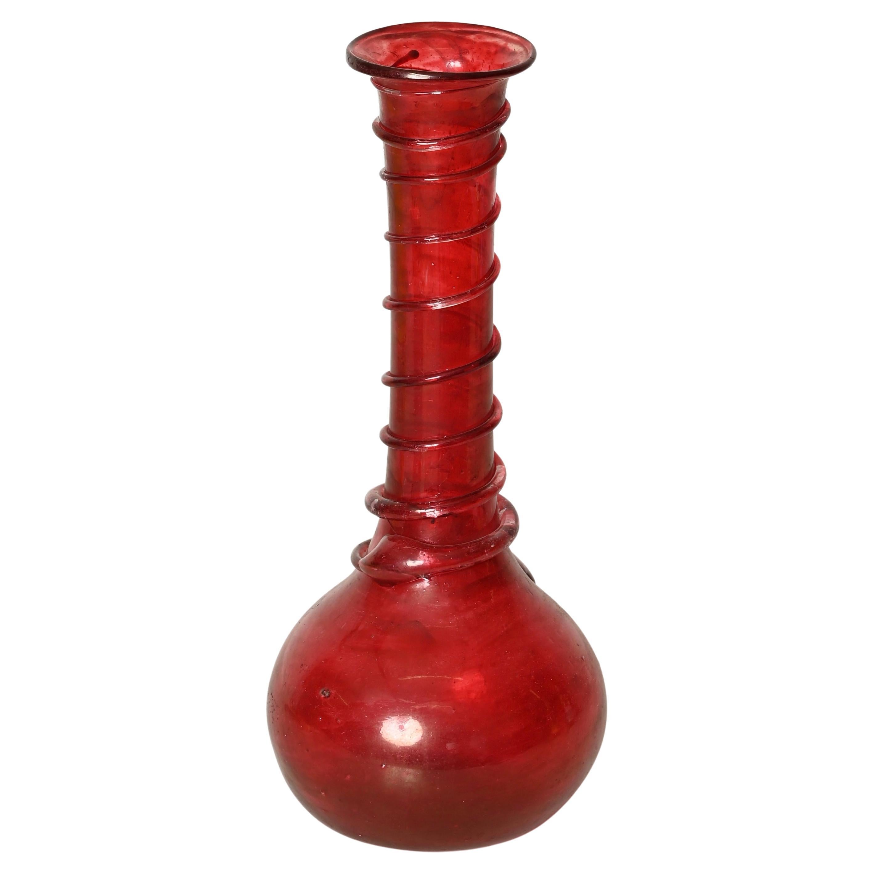 Midcentury Seguso Vetri d'Arte Large Red "Scavo" Murano Glass Italian Vase, 1960