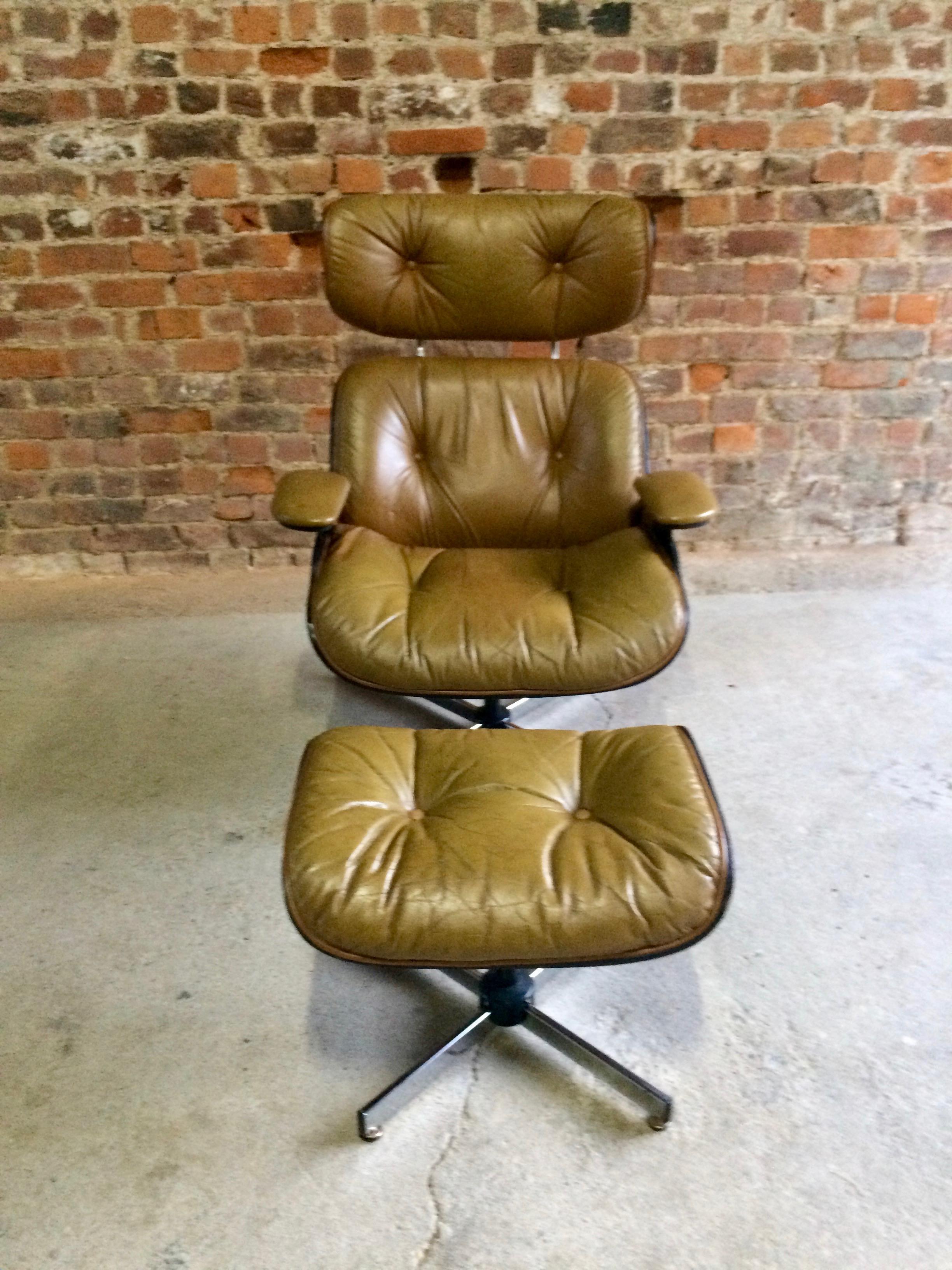 Leather Midcentury Selig Plycraft Lounge Chair & Ottoman, circa 1960s