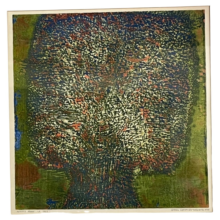 Tableau Abstrait Vintage Helmi – Artiste Français – Peint Sur Lin – Milieu XXe