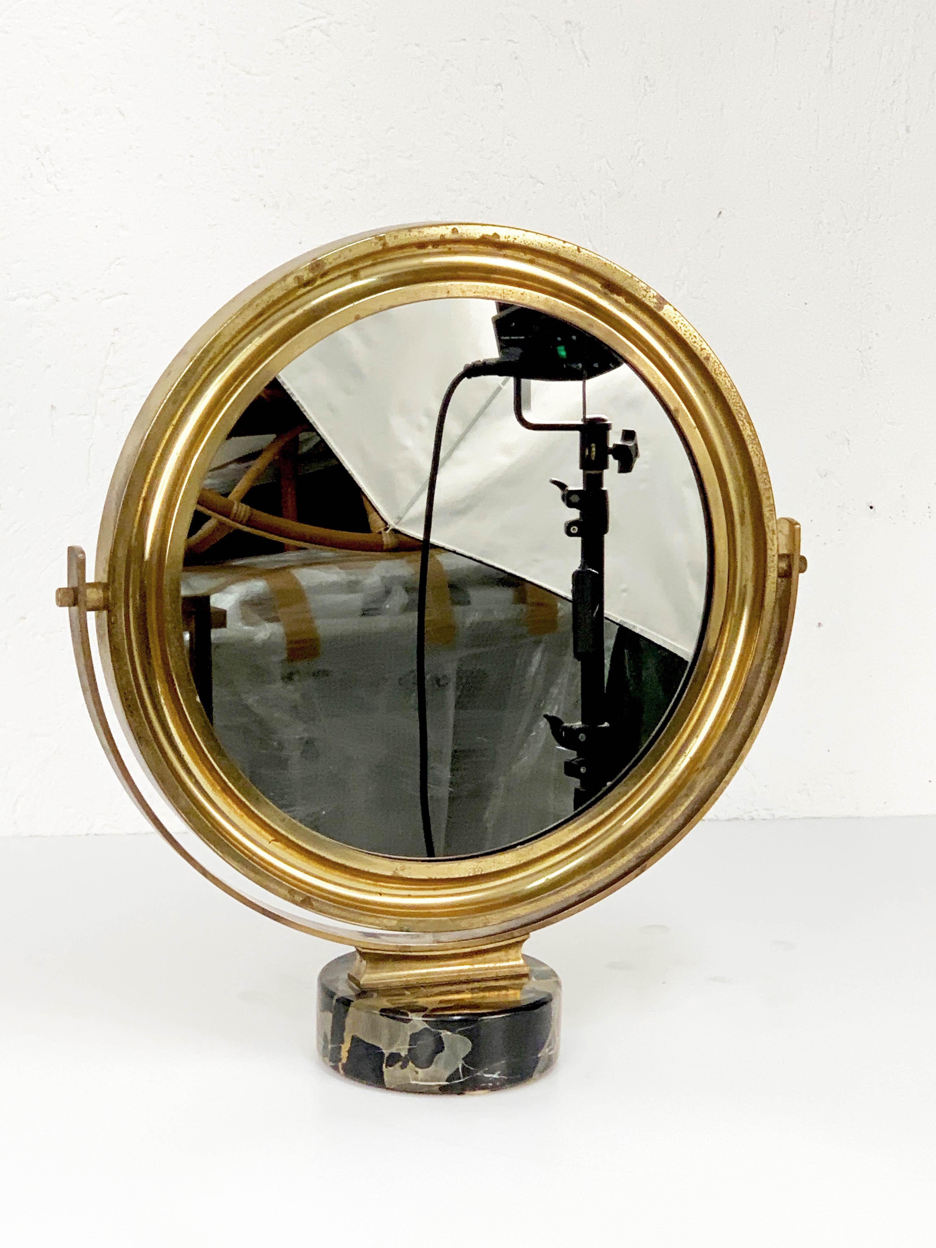 Midcentury Sergio Mazza Round Italian Table Mirror 