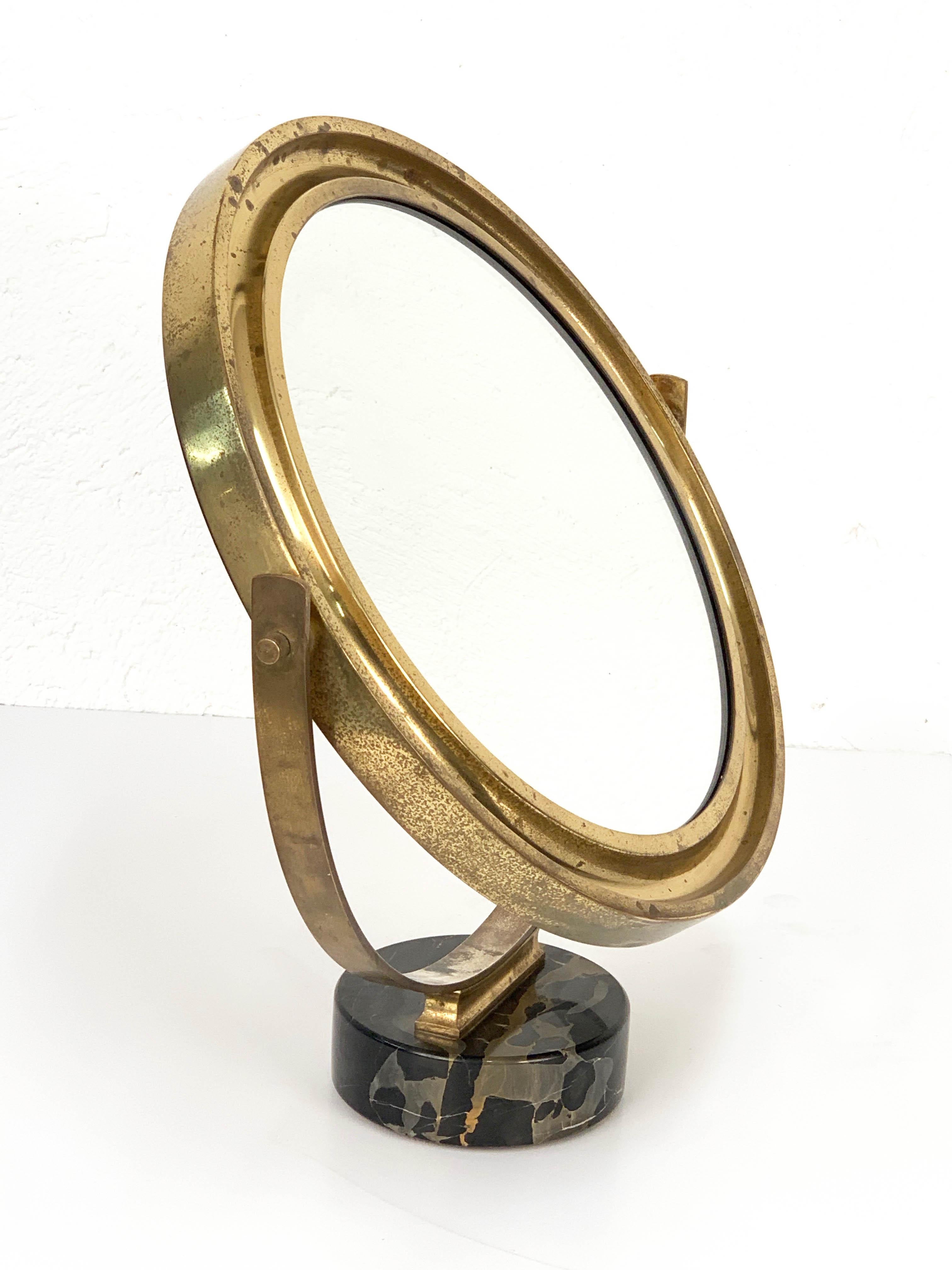 Brass Midcentury Sergio Mazza Round Italian Table Mirror 