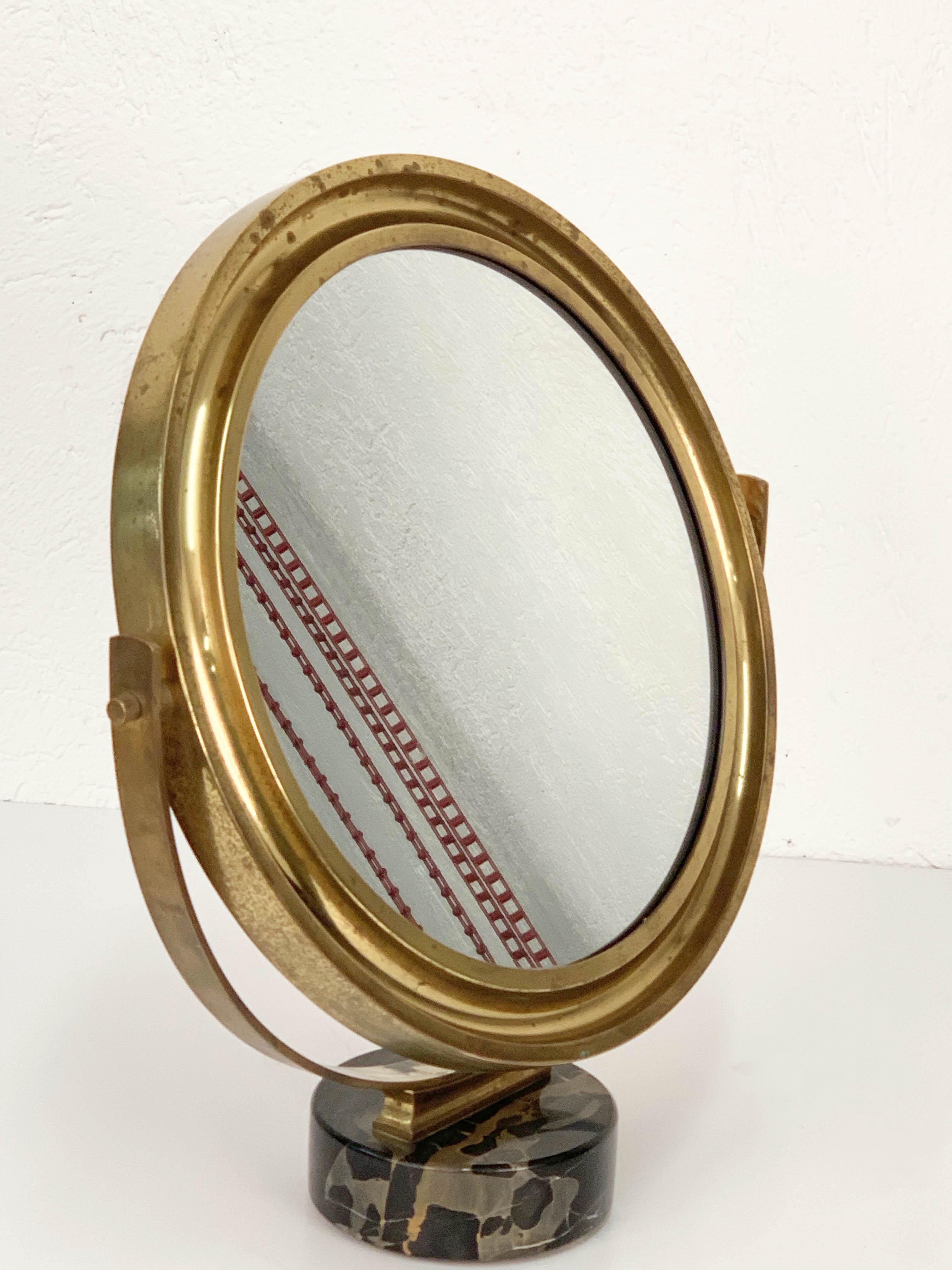 Midcentury Sergio Mazza Round Italian Table Mirror 