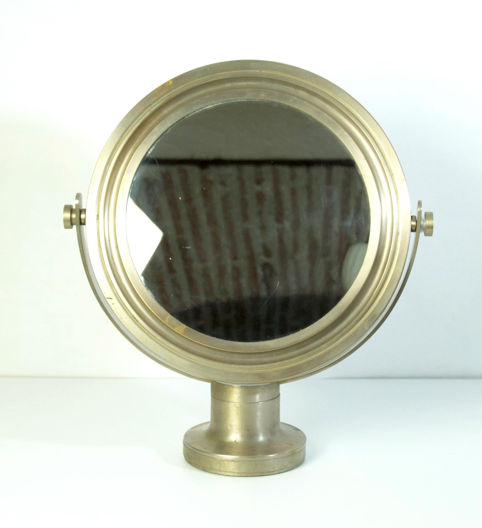 Midcentury large nickel-plated vanity mirror named 