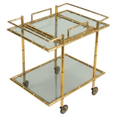 Midcentury Serving Bar Cart in Brass and Glass Maison Baguès Style, Italy, 1960s