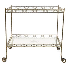 Midcentury Serving Cart in Brass and Glass Maison Baguès Style, Italy 1950s