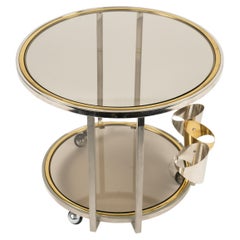 Servierwagen aus Messing, Chrom und Glas im Romeo Rega-Stil aus der Mitte des Jahrhunderts, Italien 1970er Jahre
