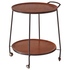 Midcentury Serving Cart with Wheels and Teak Trays, Italy, 1960s