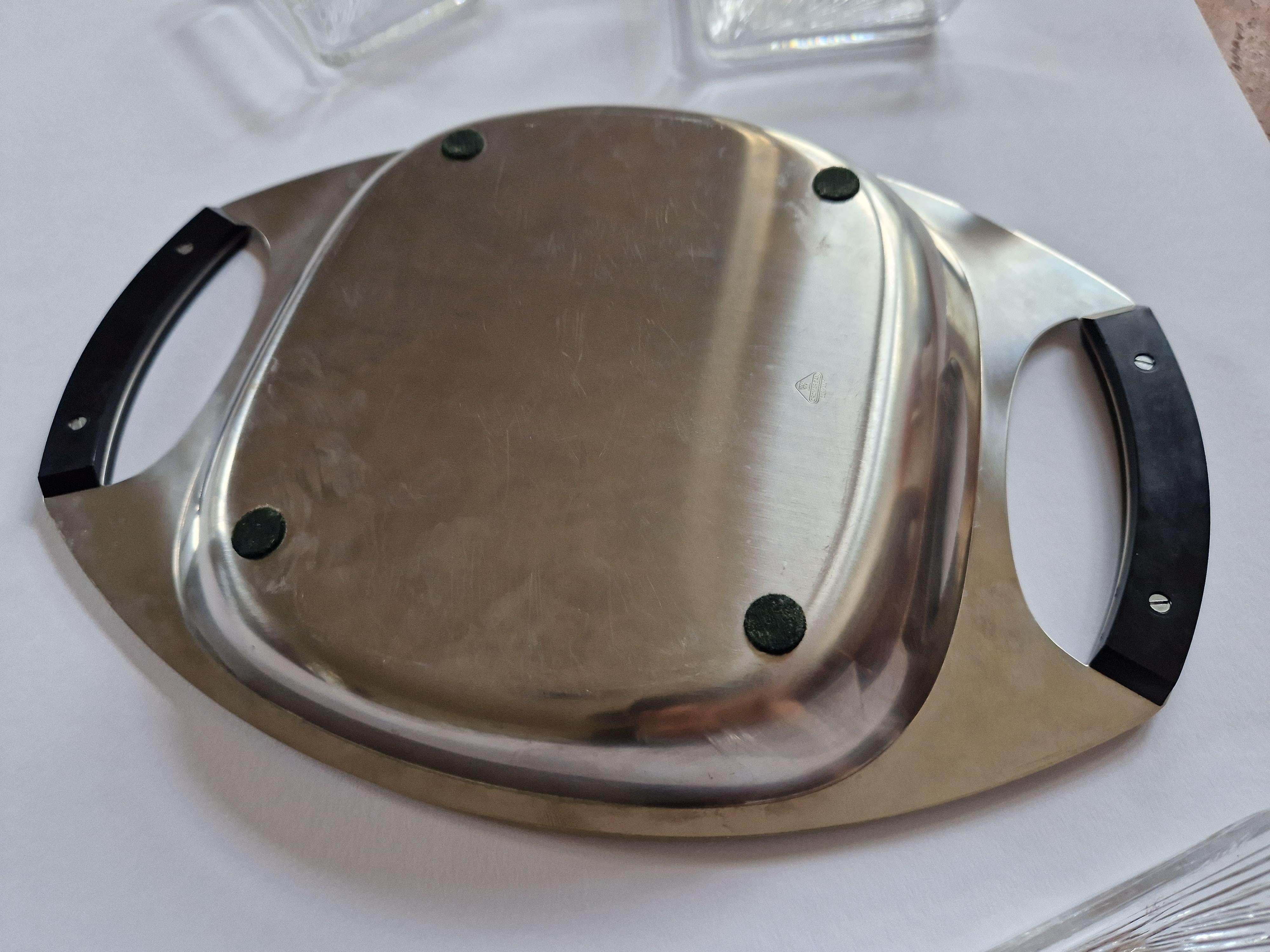 Midcentury Serving Plate Stainless Steel and Glass Cromargan, Germany, 1970s For Sale 5