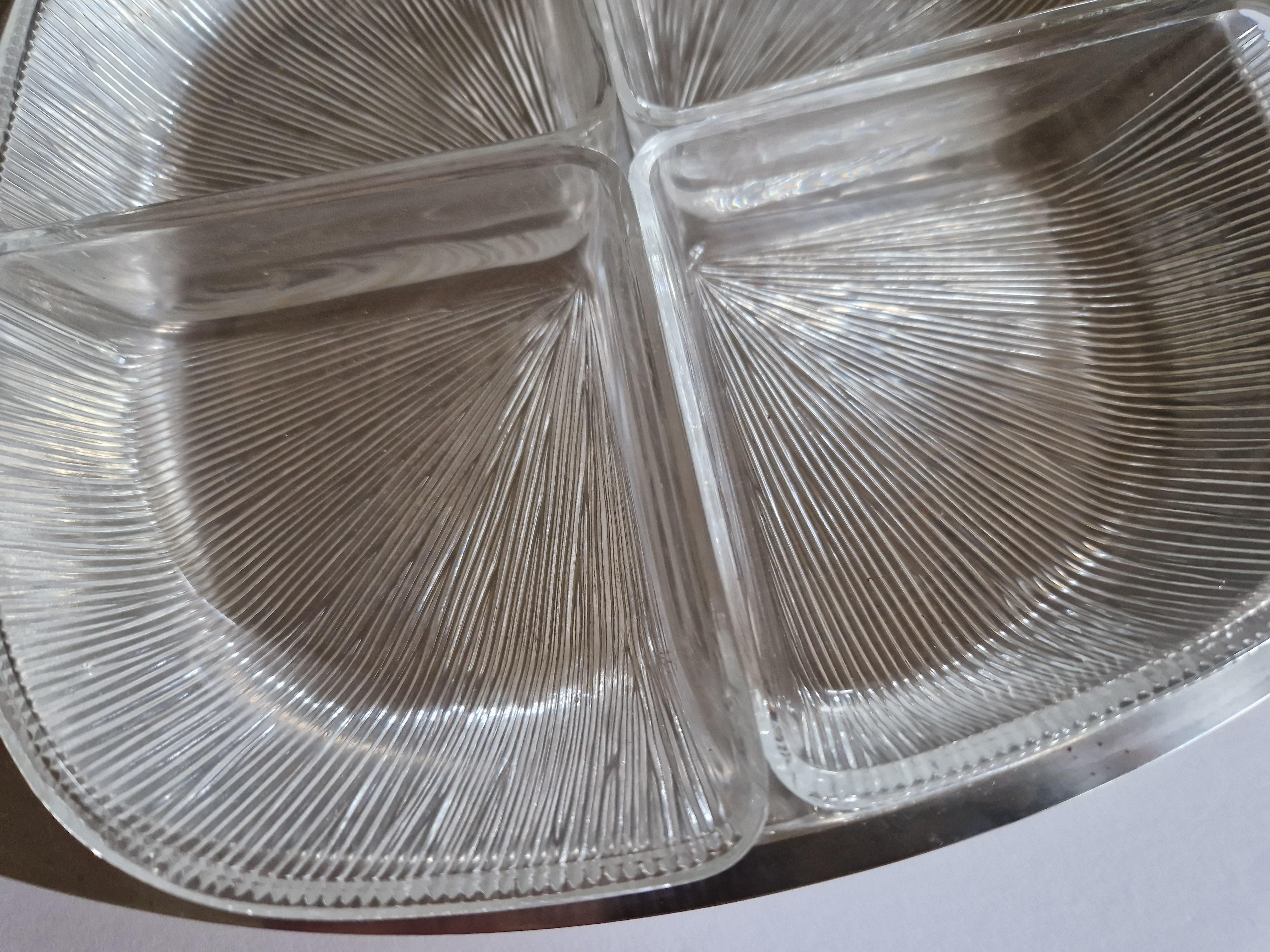 Midcentury Serving Plate Stainless Steel and Glass Cromargan, Germany, 1970s For Sale 1
