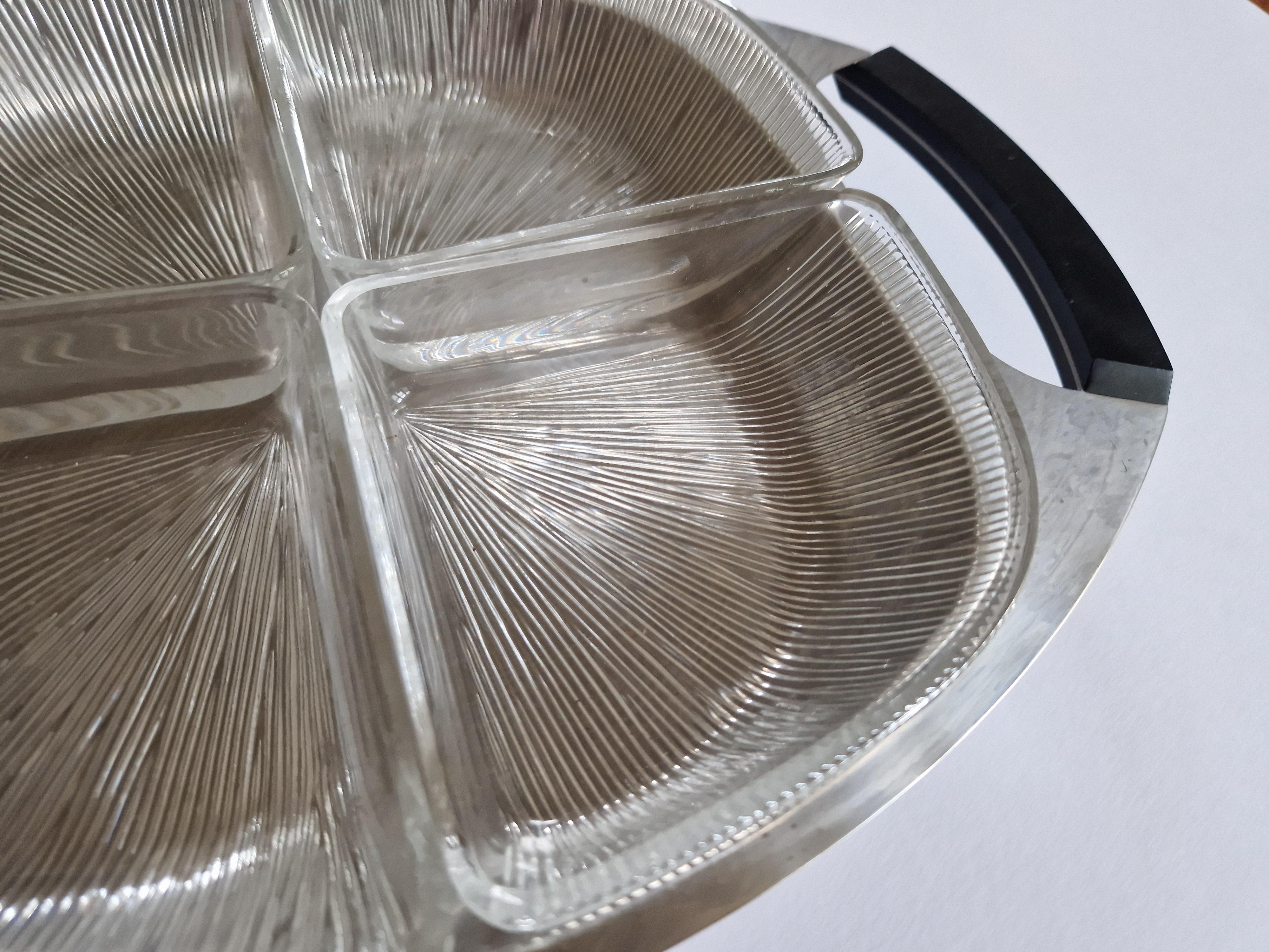 Midcentury Serving Plate Stainless Steel and Glass Cromargan, Germany, 1970s For Sale 2