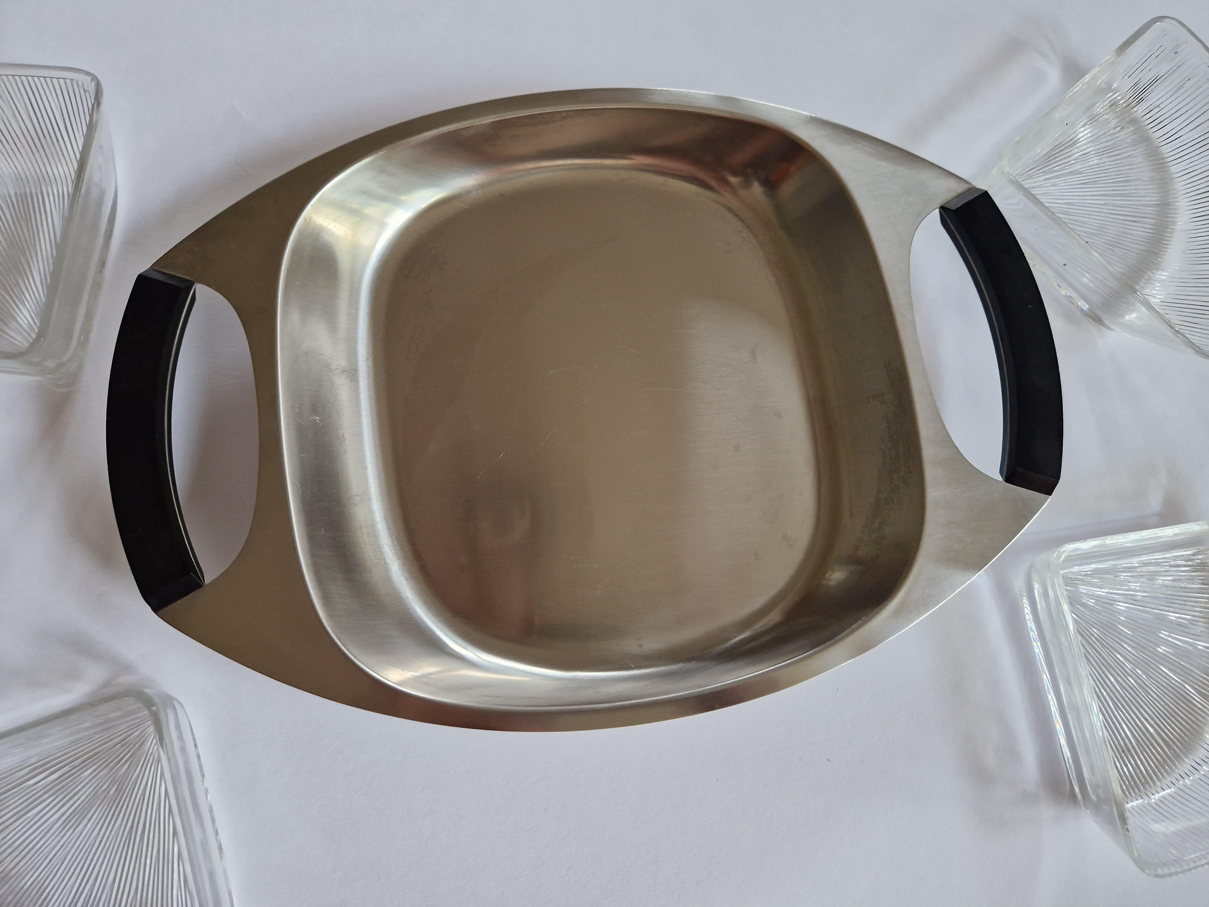 Midcentury Serving Plate Stainless Steel and Glass Cromargan, Germany, 1970s For Sale 4