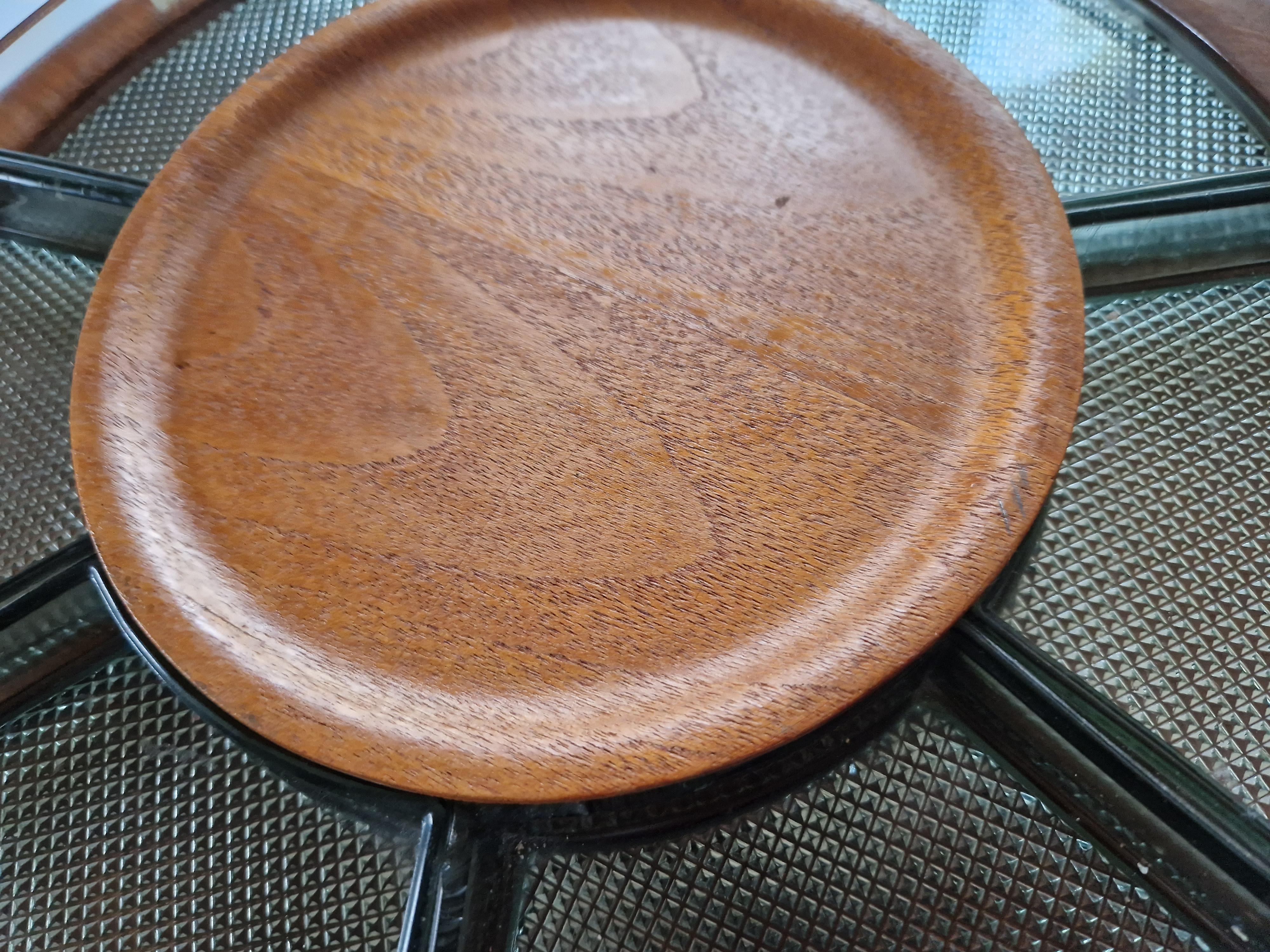 Midcentury Serving Teak and Glass Plate, Sweden, 1970s. For Sale 4